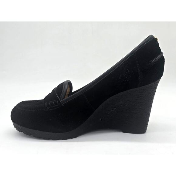 Michael Kors Black Suede Wedge Penny Loafer Platform Pumps Women's 9M - Picture 2 of 9